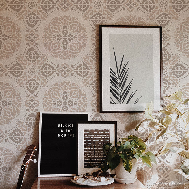 Boho Bedroom Wall Mural Pattern - Bohemian Wall Stencils - Indian Style Wall Decor Stencils - Royal Design Studio