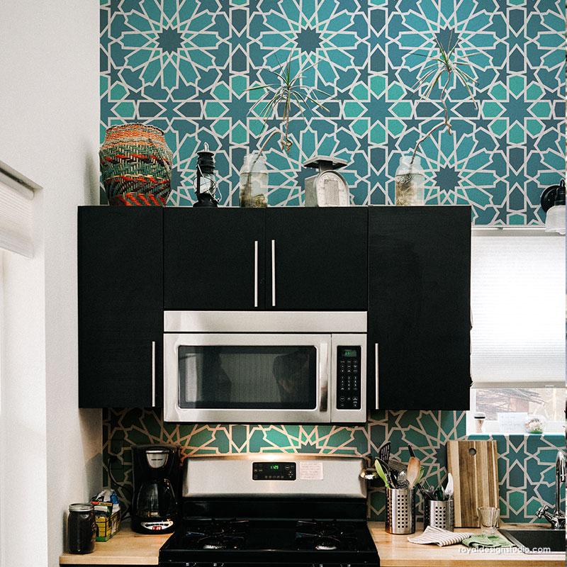 Bohemian Wall Decor Moroccan Tile Stencils for Painting Feature Wall - Kasbah Tile Stencil from Royal Design Studio Stencils