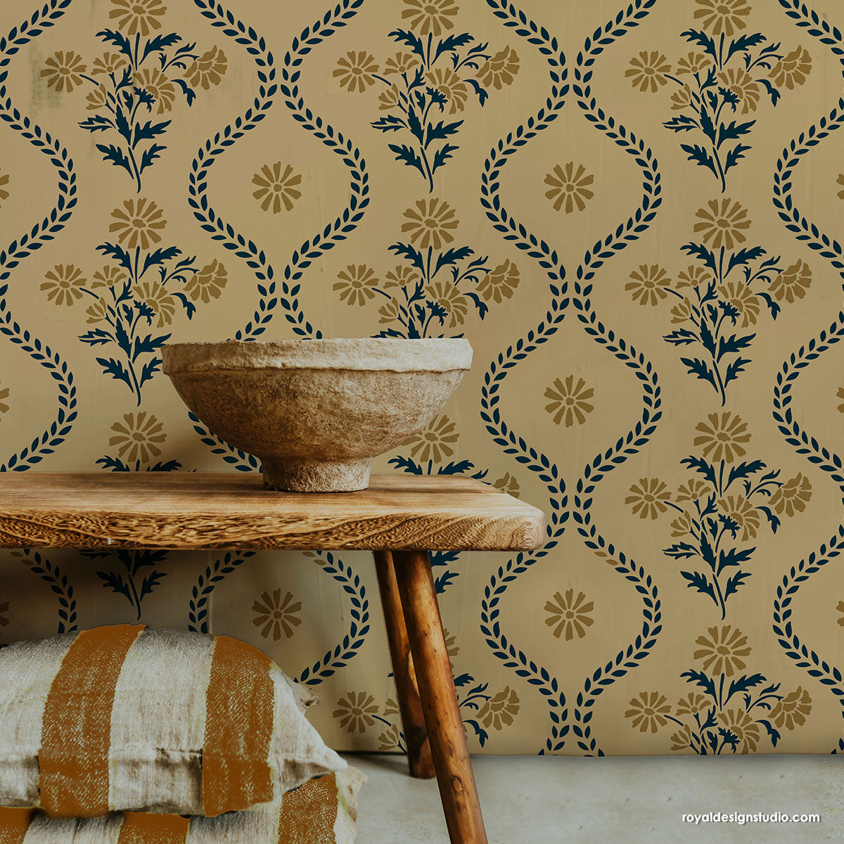 Summer Field Cottage Wall Stencil