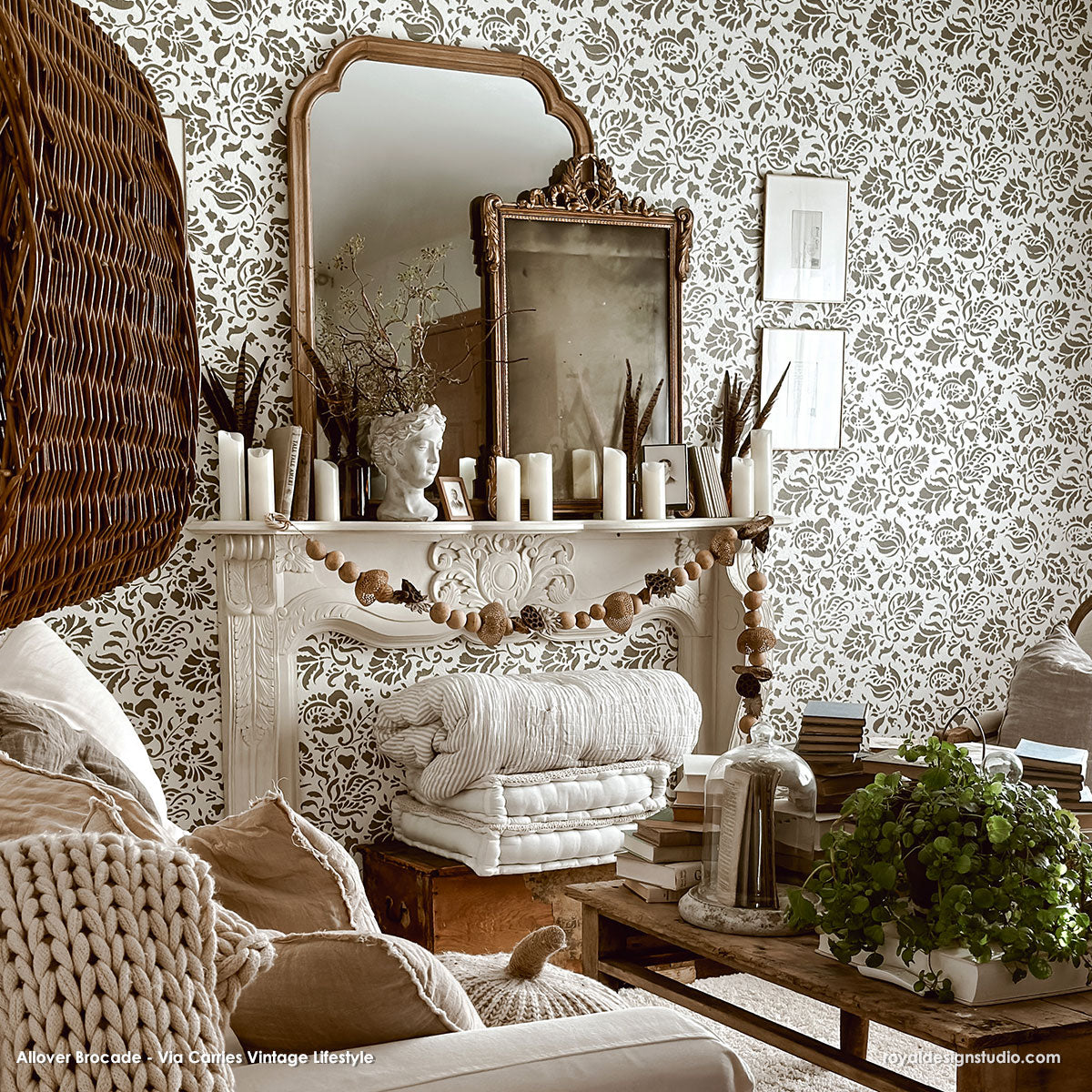Allover Brocade Large Wall Stencil