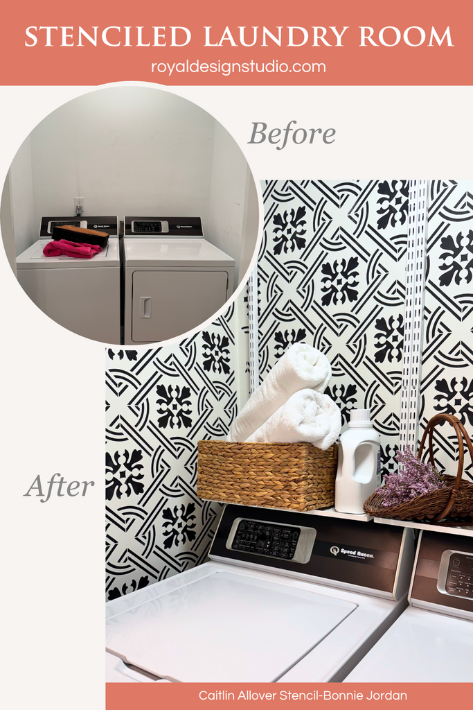 stenciled laundry room wall stencil