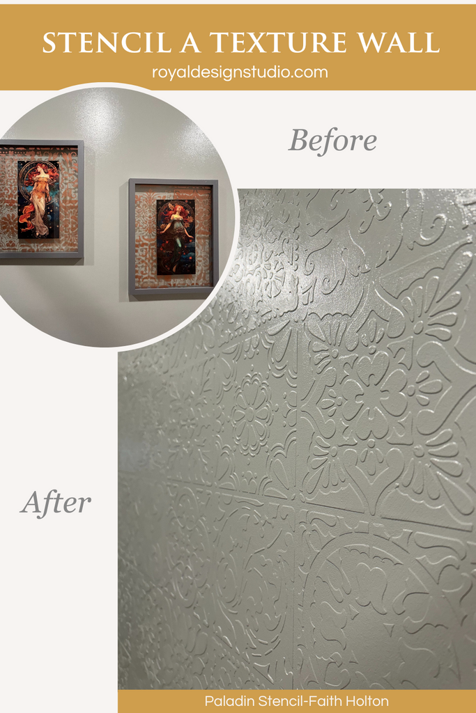 raised stencil with tile stencil on wall