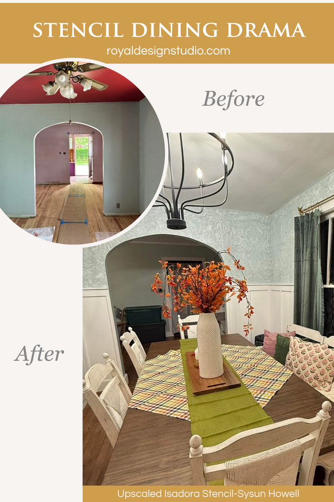 Large scale wall stencil dining room stenciling